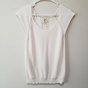 Roxy Cotton Crochet Knit Scoop Neck Short Sleeves Sweater Women's Size XL